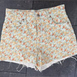 Zara High Rise Floral denim shorts
